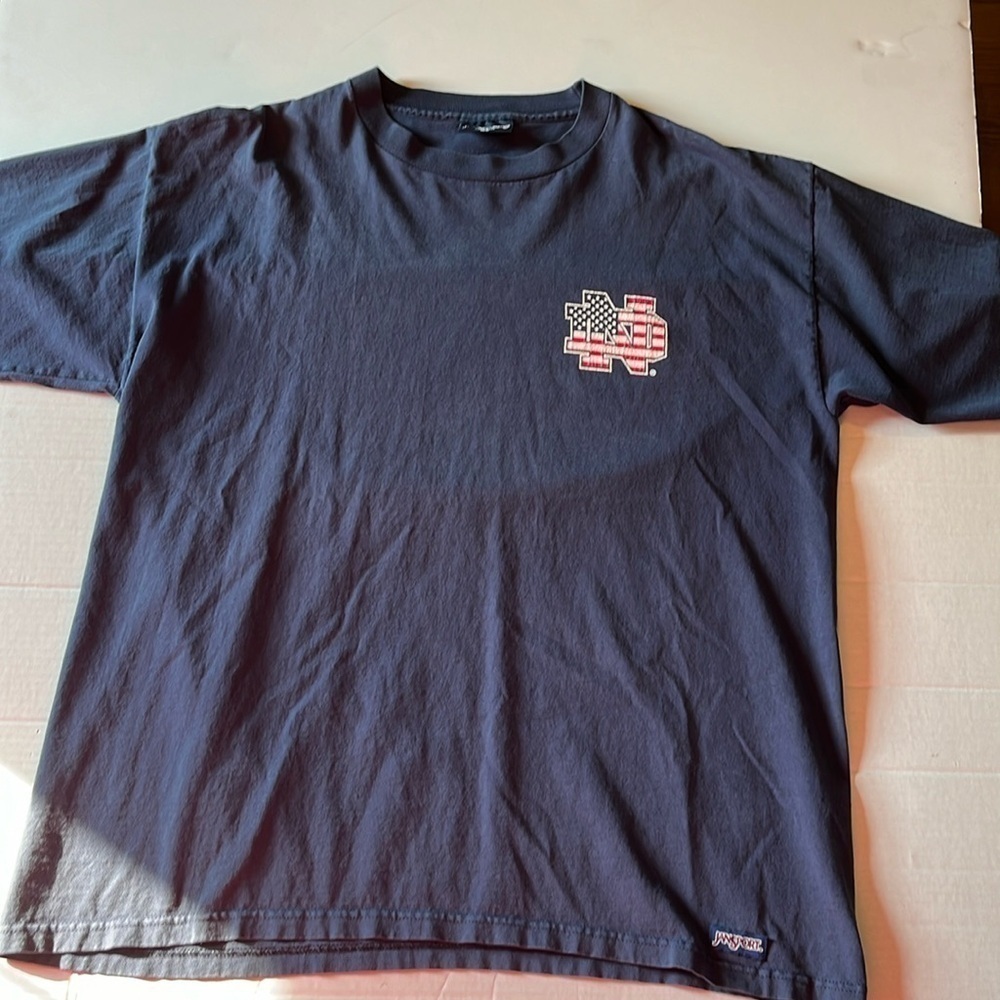 VTG-Jansport-XL-navy blue-ND-patriotic, Made in USA T-shirt. God bless America.